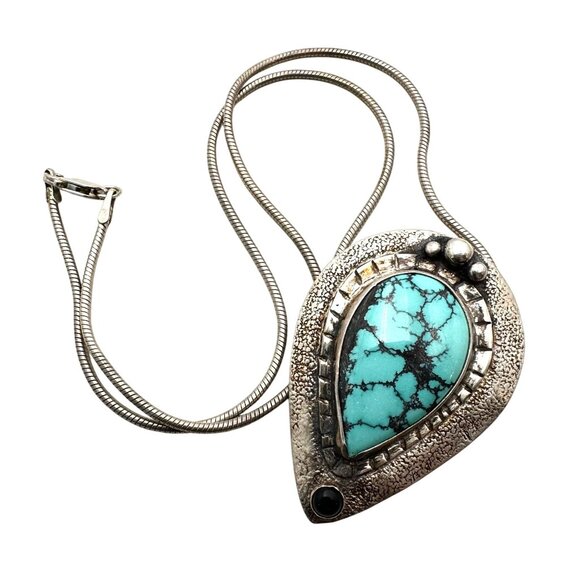 Native American Pendant Necklace Turquoise Sterling Silver - Picture 2 of 5